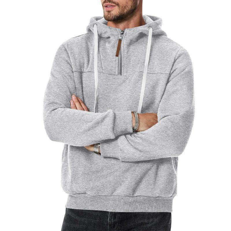 Men's Heavy Fleece-lined Half-zip Sporty Casual Hooded Sweatshirt by GJG Denim