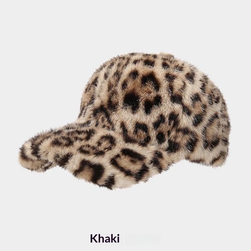 New Plush Leopard Print Warm Baseball Cap by GJG Denim