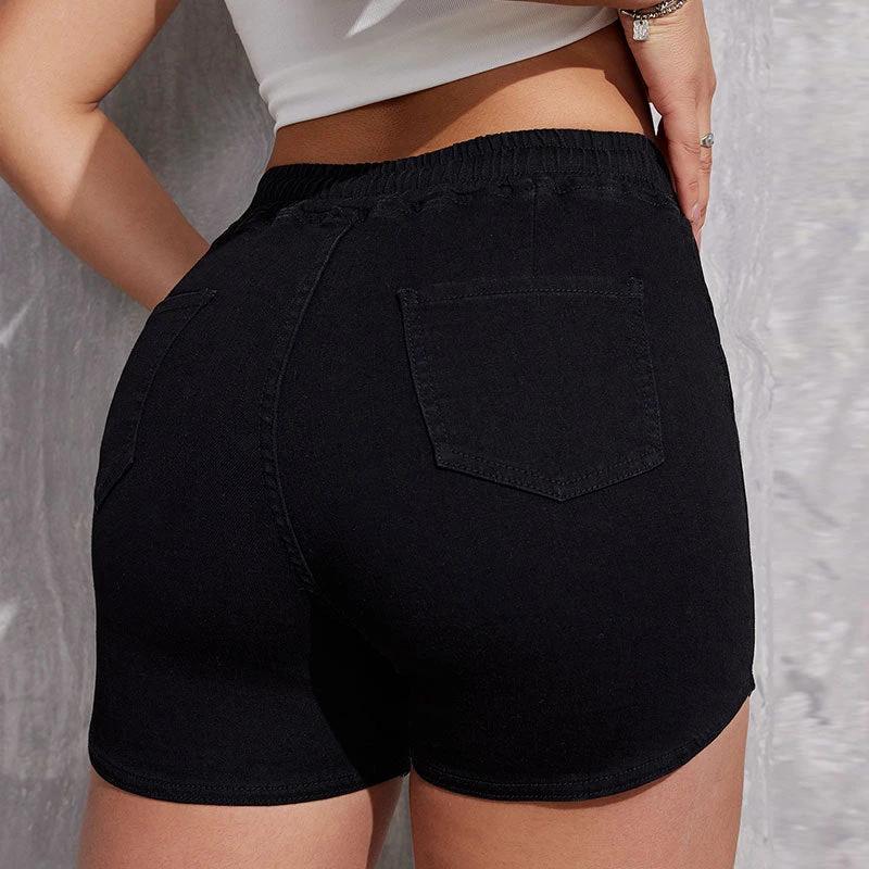 Plus Size A- Line Drawstring Denim Shorts For Women by GJG Denim