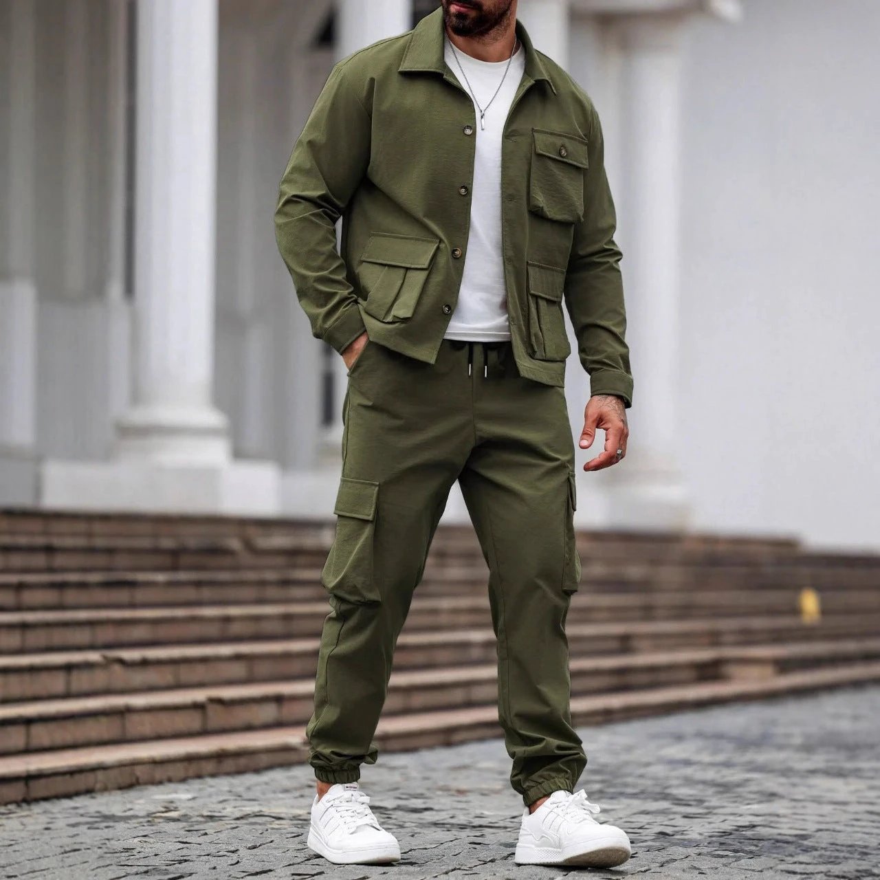 Cross-border Heavy Men's Vintage Jacket Multi-pocket Pants Suit by GJG Denim