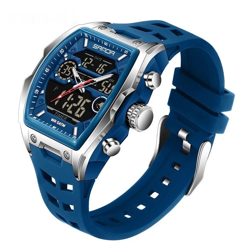 Multifunctional Cask-Shaped Luminous Sports Electronic Watch For Men by GJG Denim