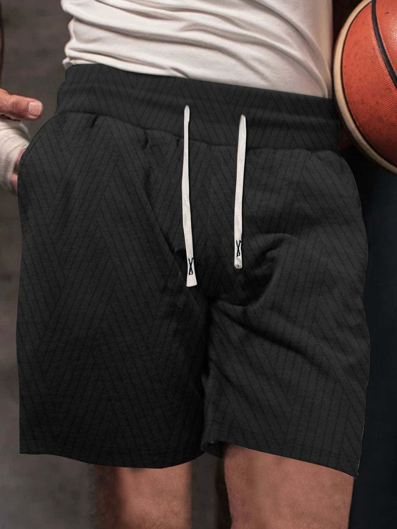 Men's Drawstring Loose Brushed Skin-friendly Casual Sports Shorts by GJG Denim