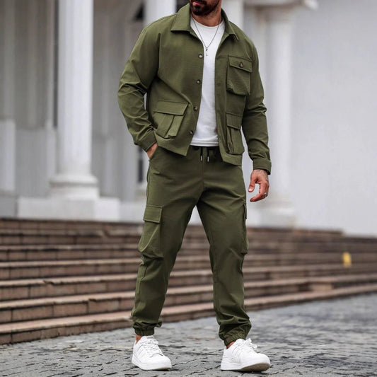 Cross-border Heavy Men's Vintage Jacket Multi-pocket Pants Suit by GJG Denim