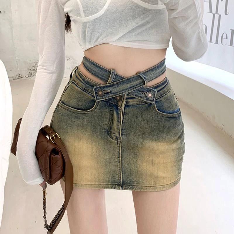 Retro Stretch High-Waist Denim Skirt For Women by GJG Denim
