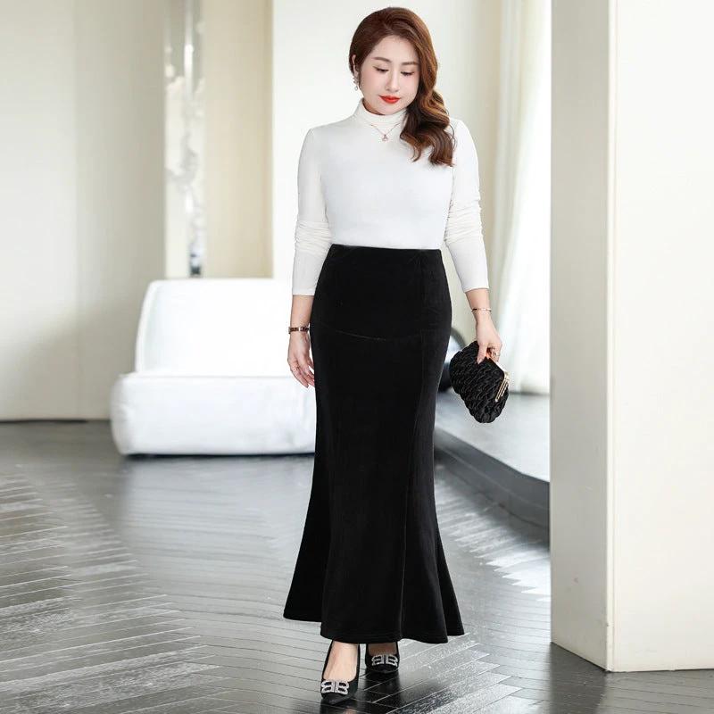 Hip Fishtail Elastic Waist Autumn And Winter Midi Dress by GJG Denim