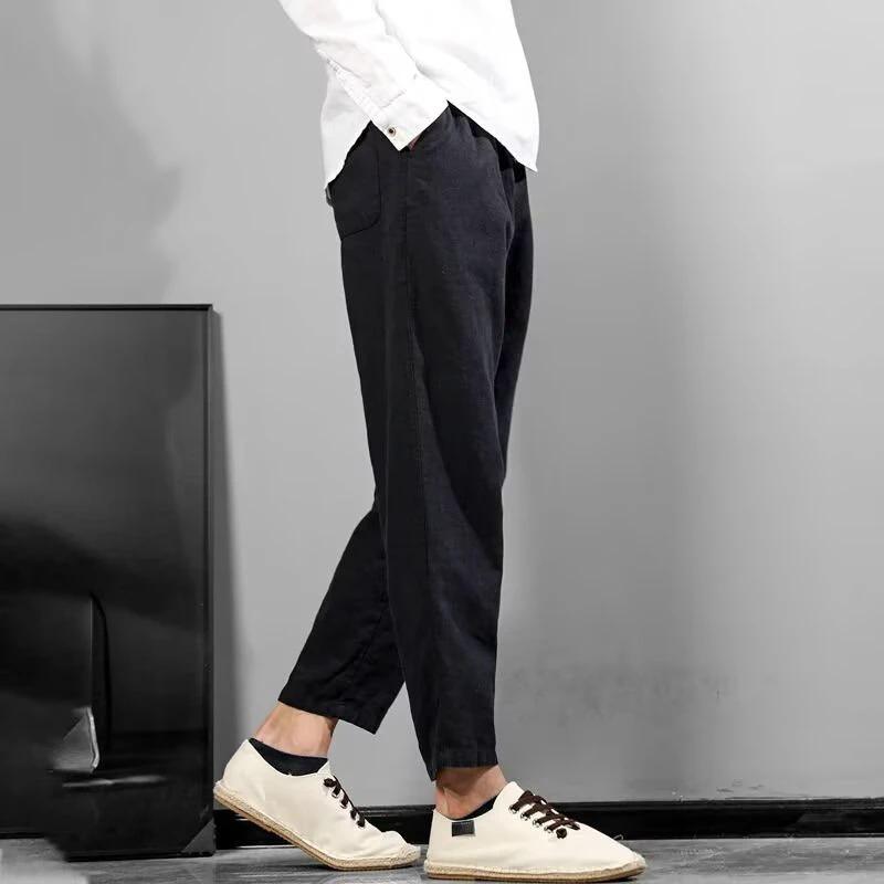 Men's Linen-Cotton Casual All-Match Solid-Color Pants by GJG Denim