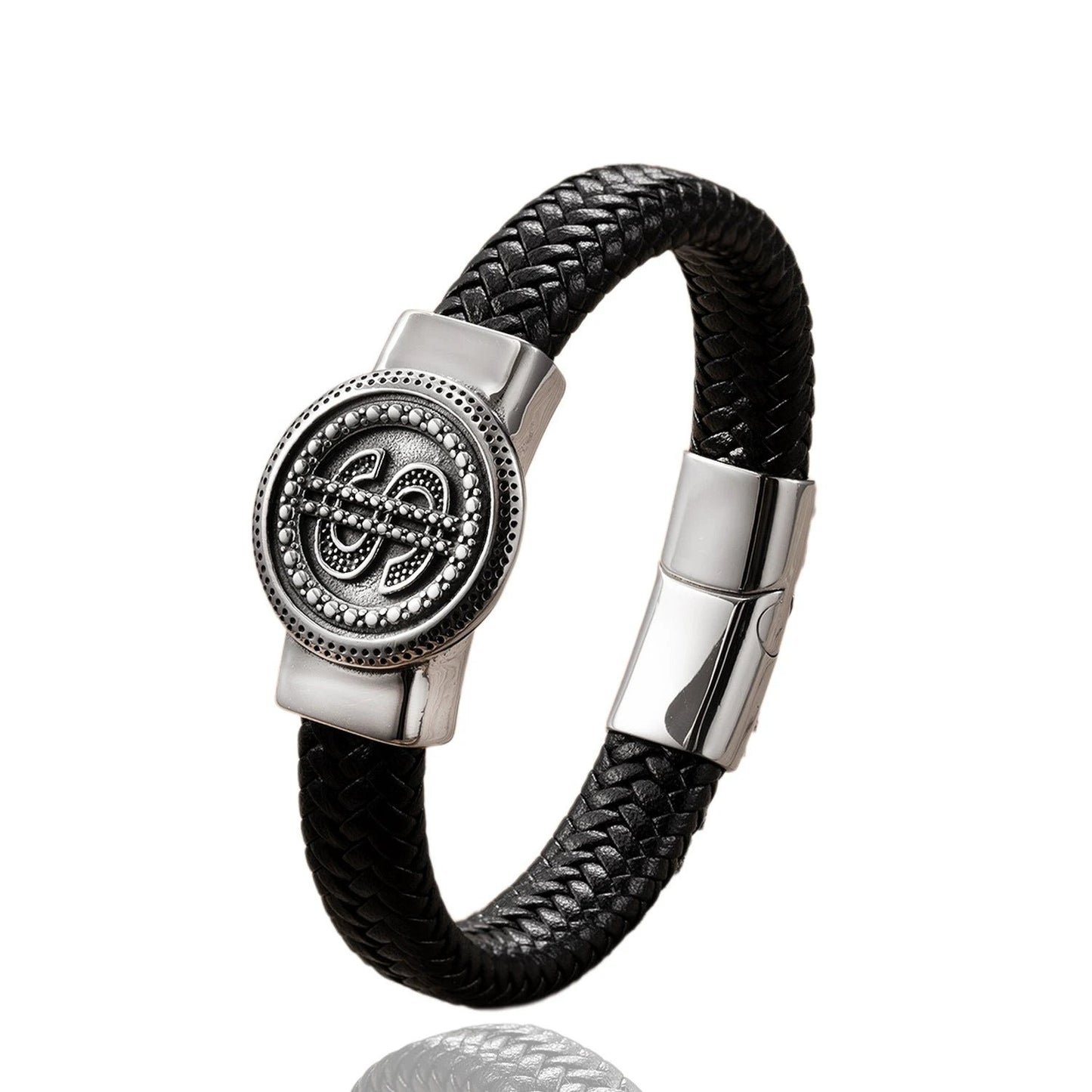 Men's Classic Stainless Steel Leather Bracelet by GJG Denim