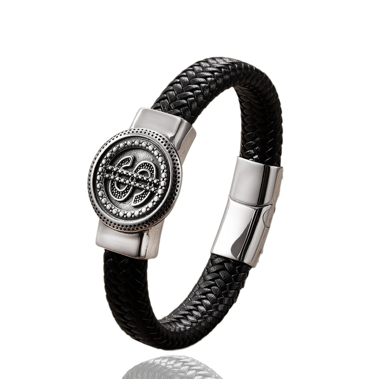 Men's Classic Stainless Steel Leather Bracelet by GJG Denim
