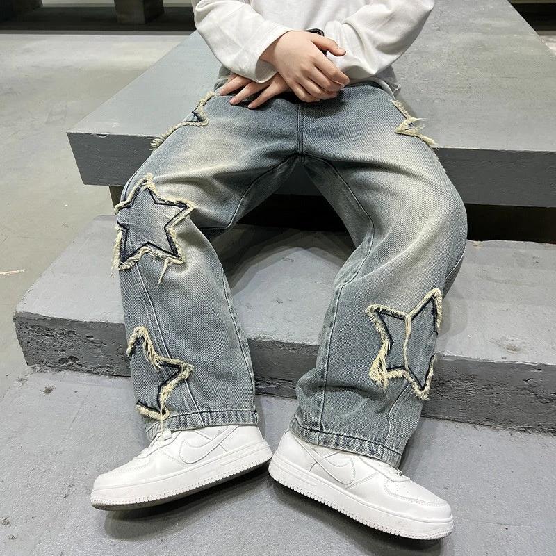 New Big Children Wide-leg Pentagram Jeans by GJG Denim