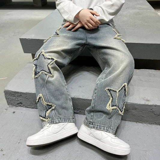 New Big Children Wide-leg Pentagram Jeans by GJG Denim