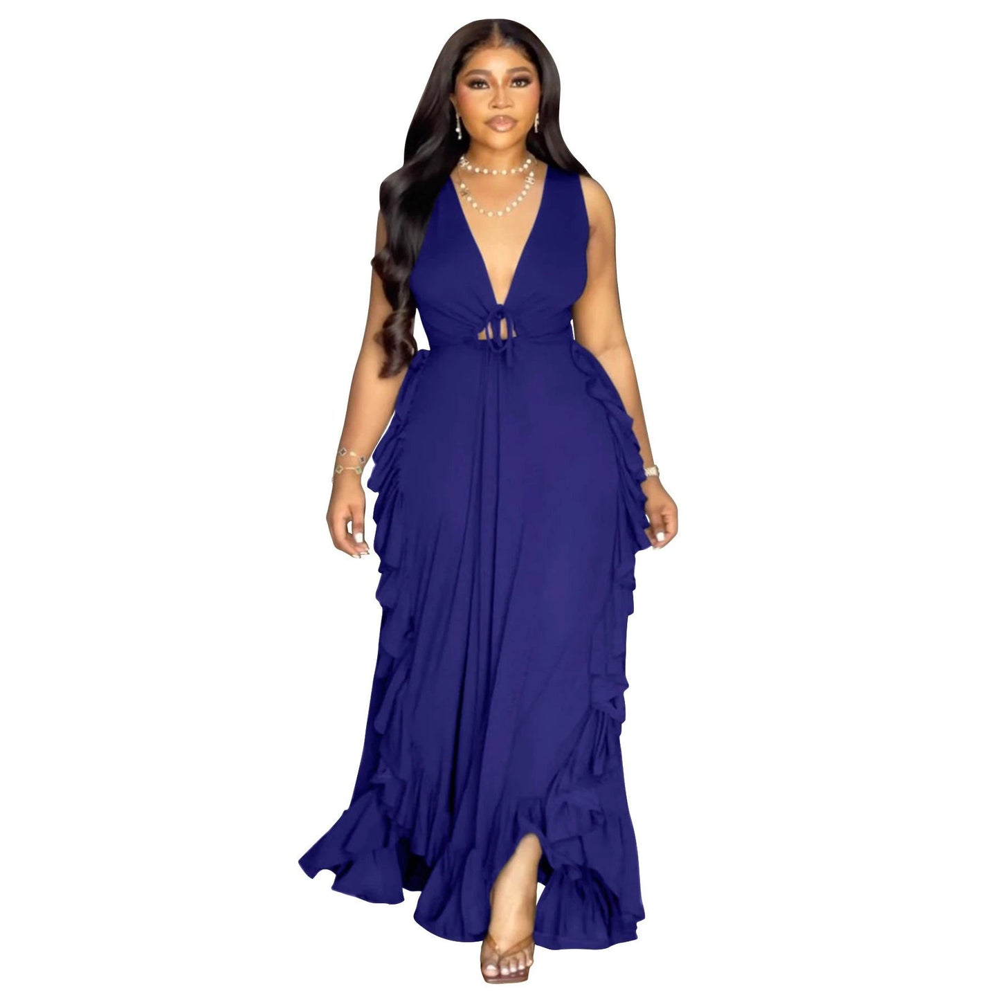 Ruffled High Waist Crop-top Spaghetti-strap Plus Size Dress by GJG Denim