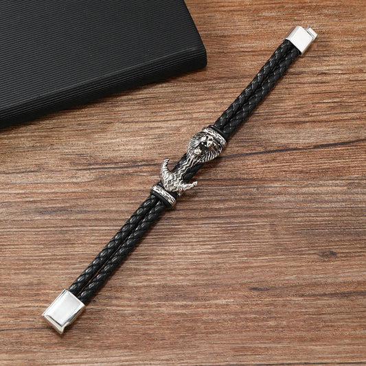 Men's Lion Head Braided Bracelet by GJG Denim
