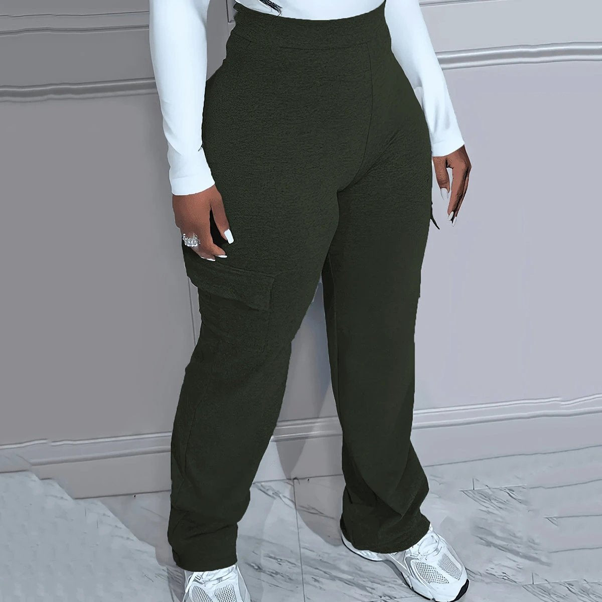 Plus Size Solid Color Simple cargo Knitted Women's Trousers by GJG Denim