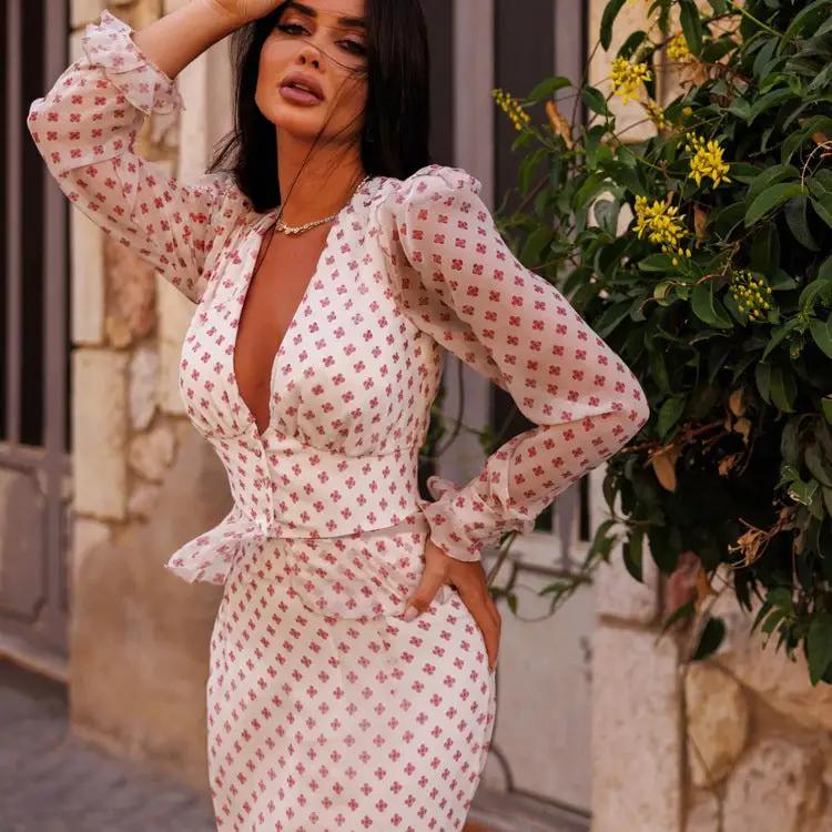 Cross Print Two-Piece Peplum Set by GJG Denim