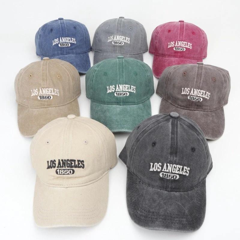 Men's Retro Washed Distressed "Los Angeles" Embroidered Peaked Cap by GJG Denim