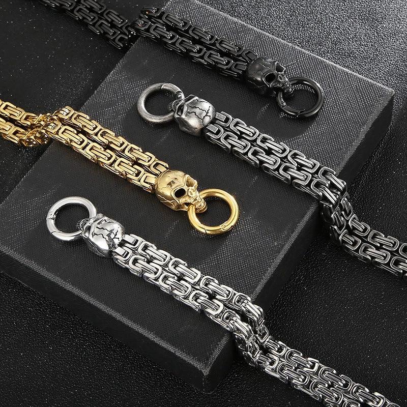 Chain-Patterned Skull Titanium Steel Mens Bracelet by GJG Denim