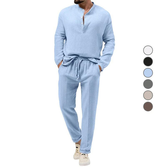 Solid Color Casual T-shirt Long Sleeve Shirt Pants Suit by GJG Denim