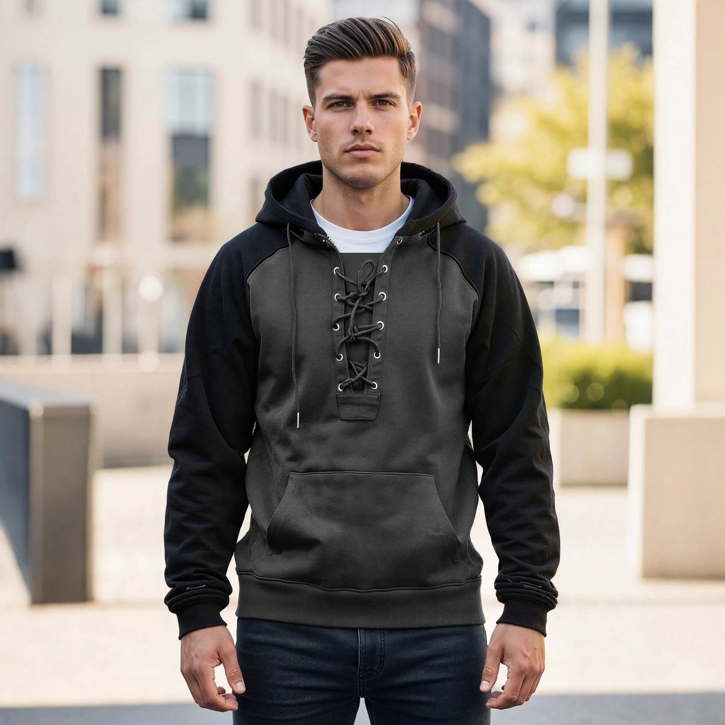 Men's Drawstring Hooded Sweatshirt by GJG Denim