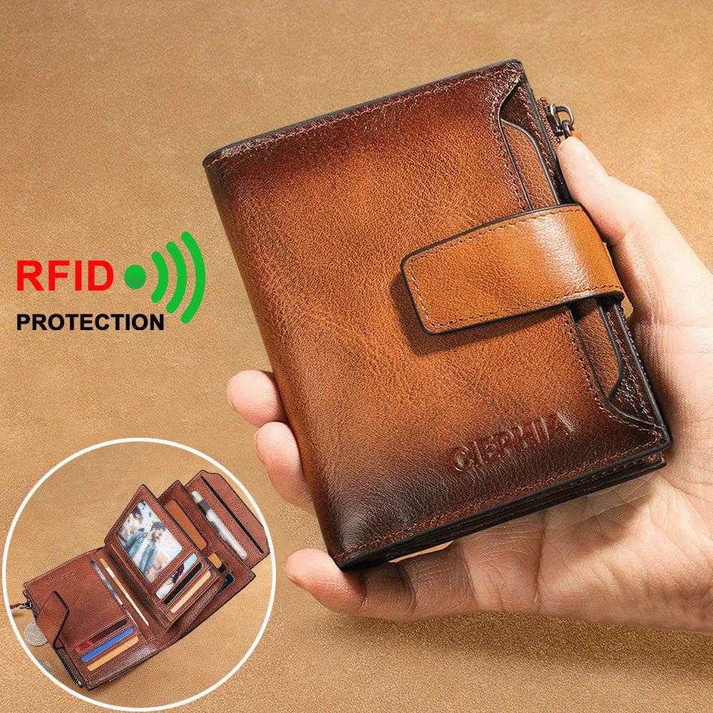 Men's Leather Wallet Multi-function Anti-theft Zipper by GJG Denim