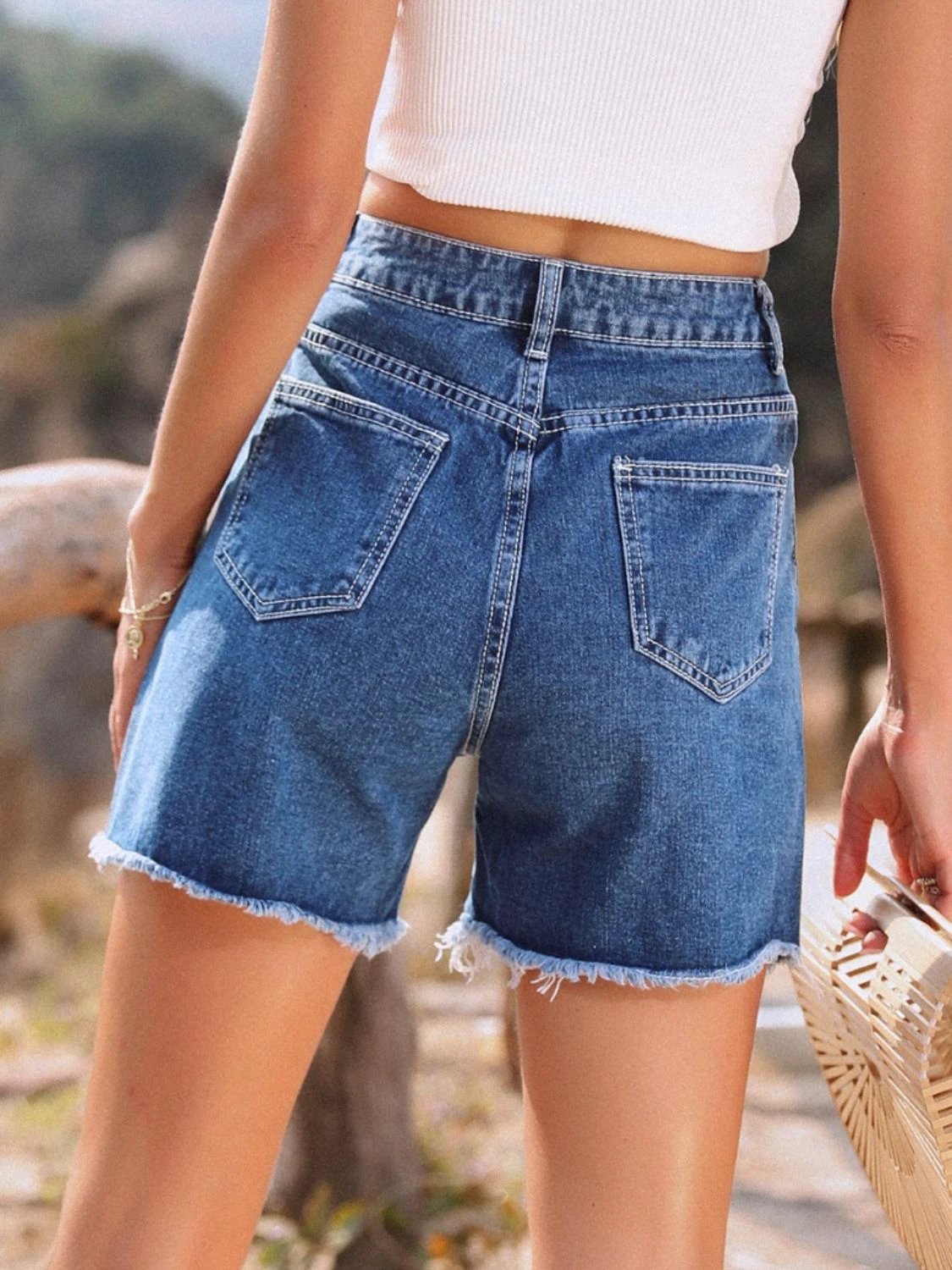 Raw Hem High Waist Denim Shorts by Lady Ros