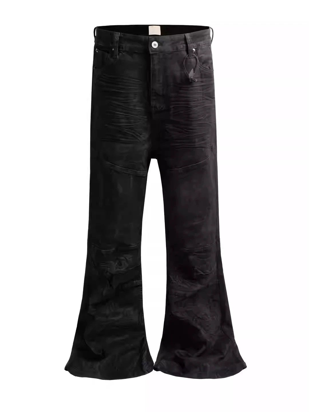 Raw-edge Slim-fit Pleated Slightly Flared Denim Jeans For Men by GJG Denim