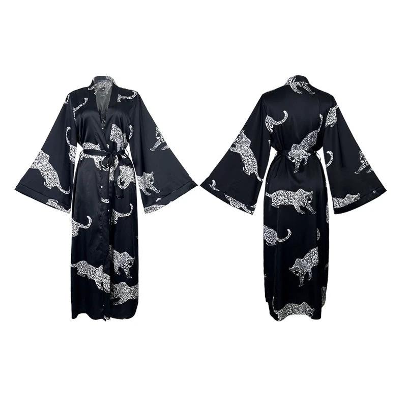 Women's Long Satin Bathrobe Night-robe Long Sleeve by GJG Denim