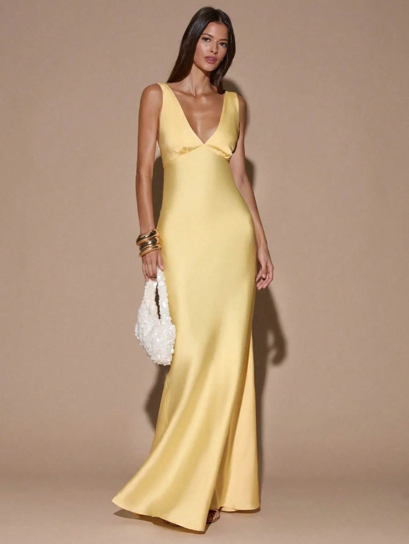 Sexy Backless V-neck Satin Maxi Dress by GJG Denim