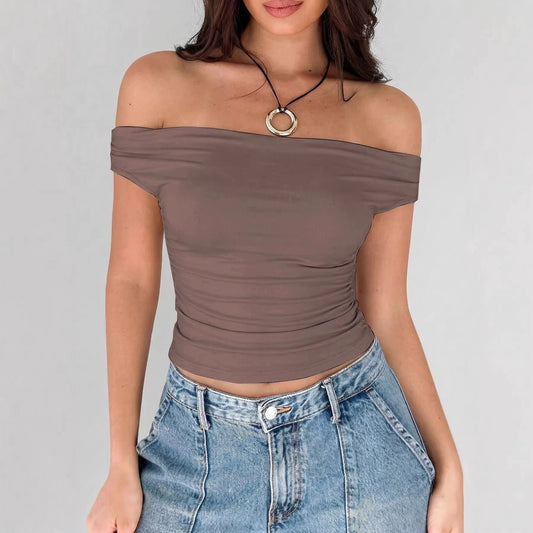 Off-shoulder Spicy Girl Base T-shirt For Women by GJG Denim
