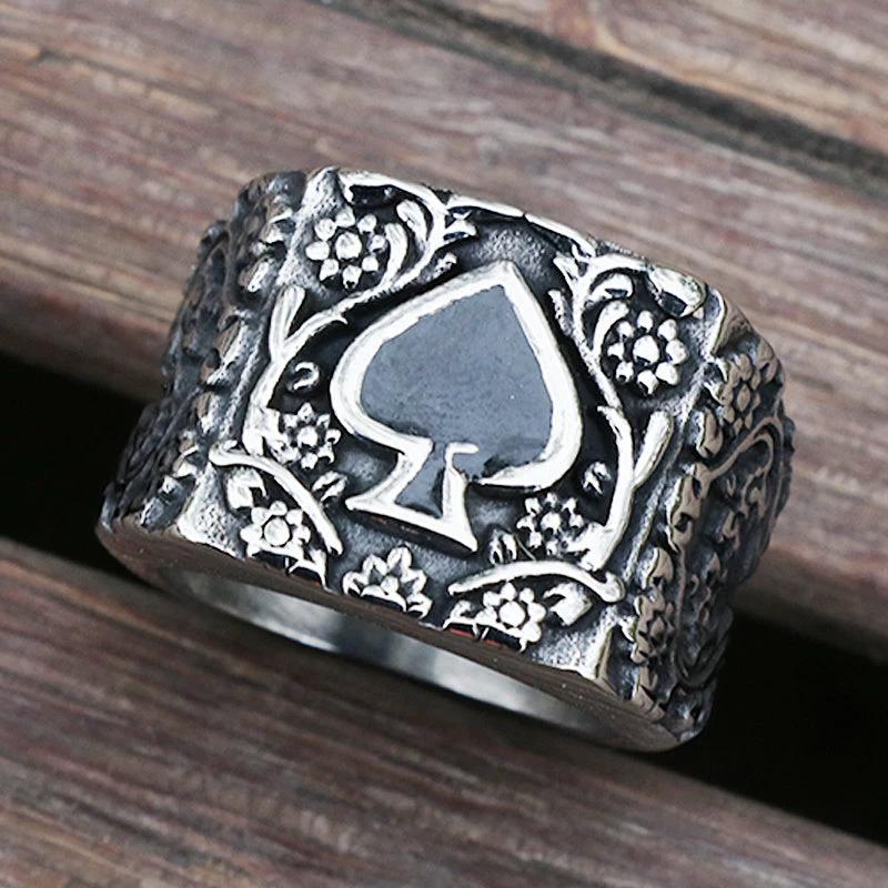 Titanium Steel Spades Epoxy Carved Men's Ring by GJG Denim