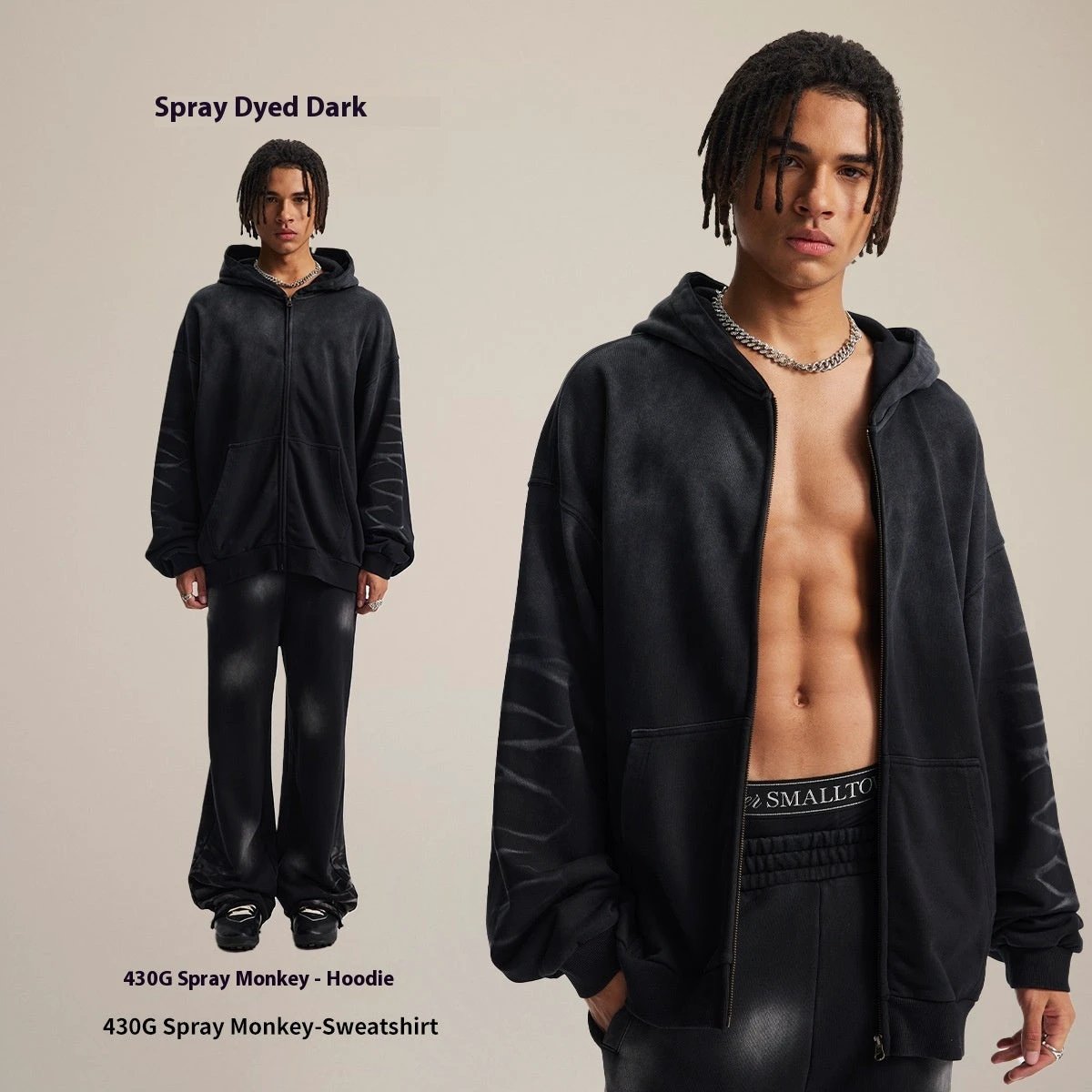 Hooded Washed And Worn Gradient Sweater Pants Suit For Men by GJG Denim