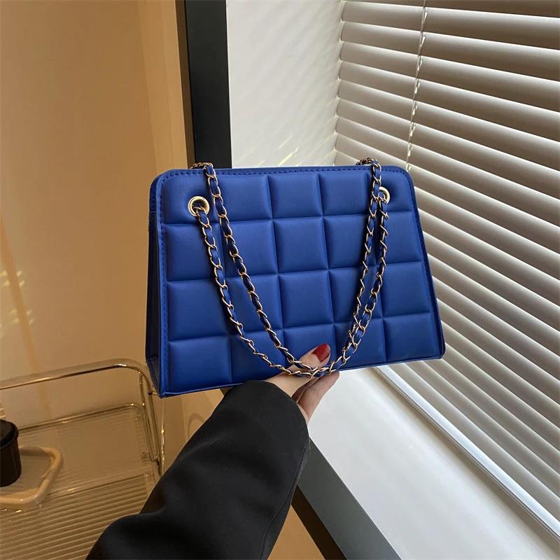 Plaid Bag Womens Small Diamond-Pattern Embroidered Grid Shoulder Bag by GJG Denim