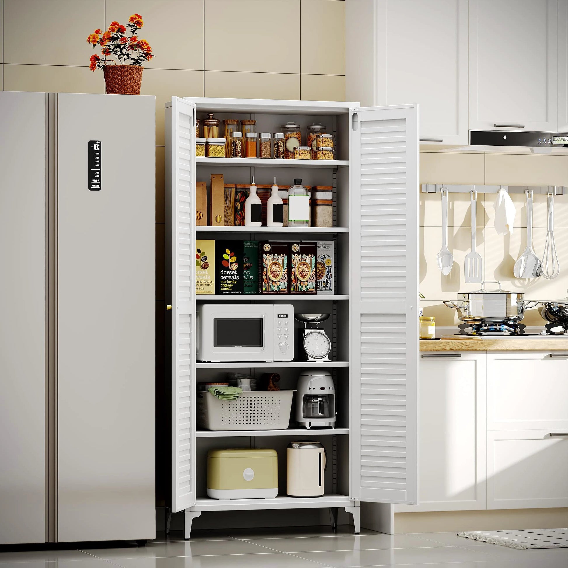 74inch H Metal Storage Cabinets With 5 Shelves, For Bathroom, Required Assembly, White by GJG Denim