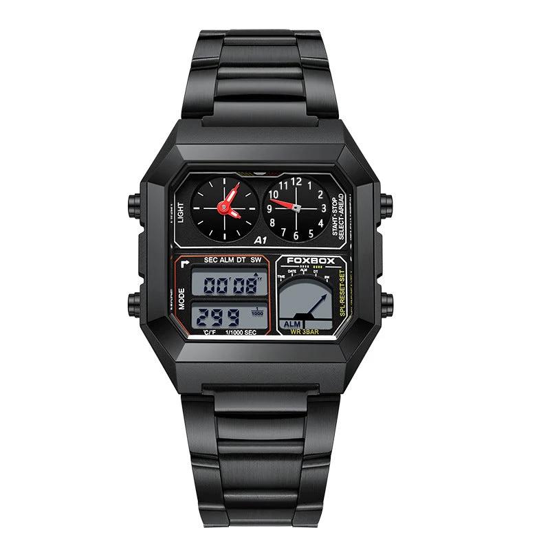 Dual Display Multifunctional Waterproof Alarm Clock Luminous Sports Watch For Men by GJG Denim