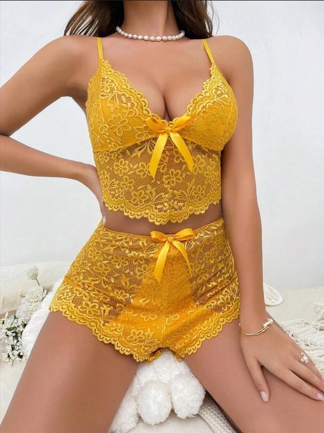 Womens Lace Top And Shorts Pajama Set by GJG Denim