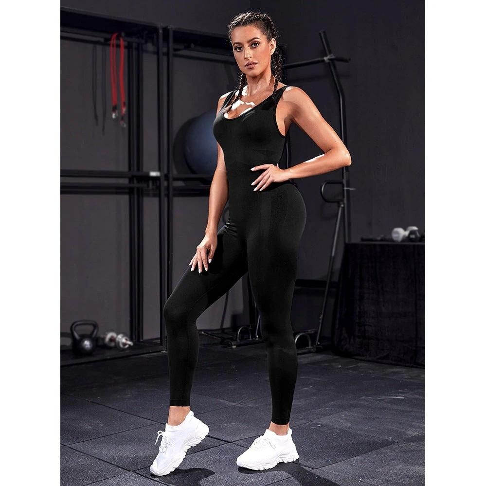 Cross Backless Sports Jumpsuit Yoga Workout Clothes by GJG Denim