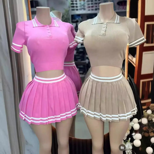Casual Set Trendy Tops Pleated Skirt Two-piece Set by GJG Denim
