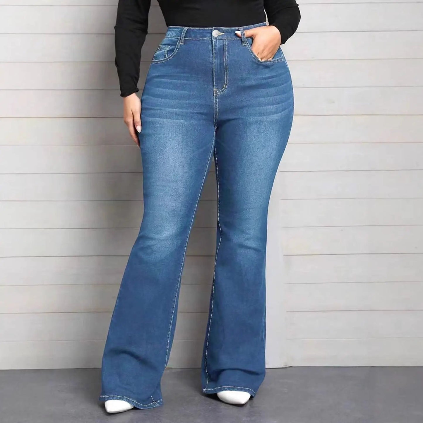 Blue Mid-rise Flared Jeans In-stock For Women Available On Our Independent Website by GJG Denim