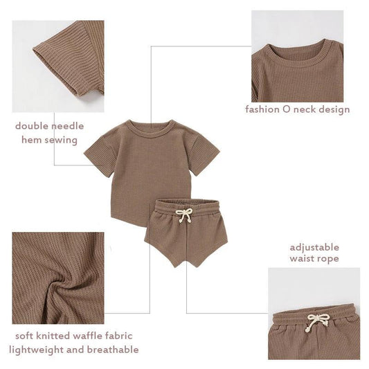 Children's Short-sleeved Suit Solid Color Baby Short Sleeve Two-piece Suit by GJG Denim