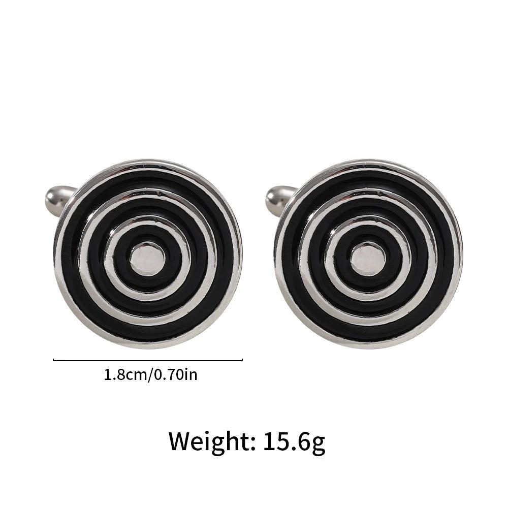Round Geometric Black Gemstone Cufflinks For Men by GJG Denim