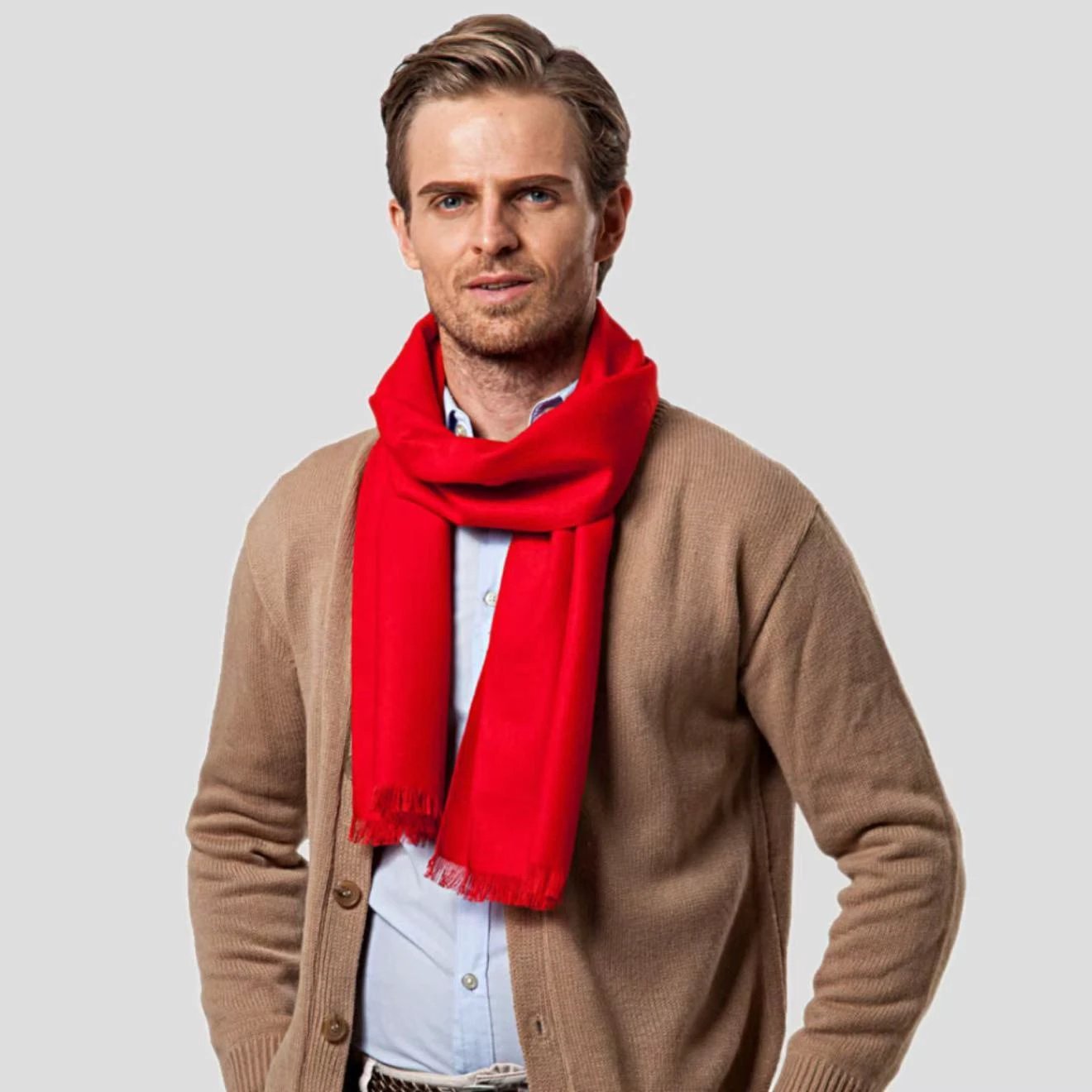 Men's Solid Color Double-sided Velvet Tassel Scarf For Men by GJG Denim