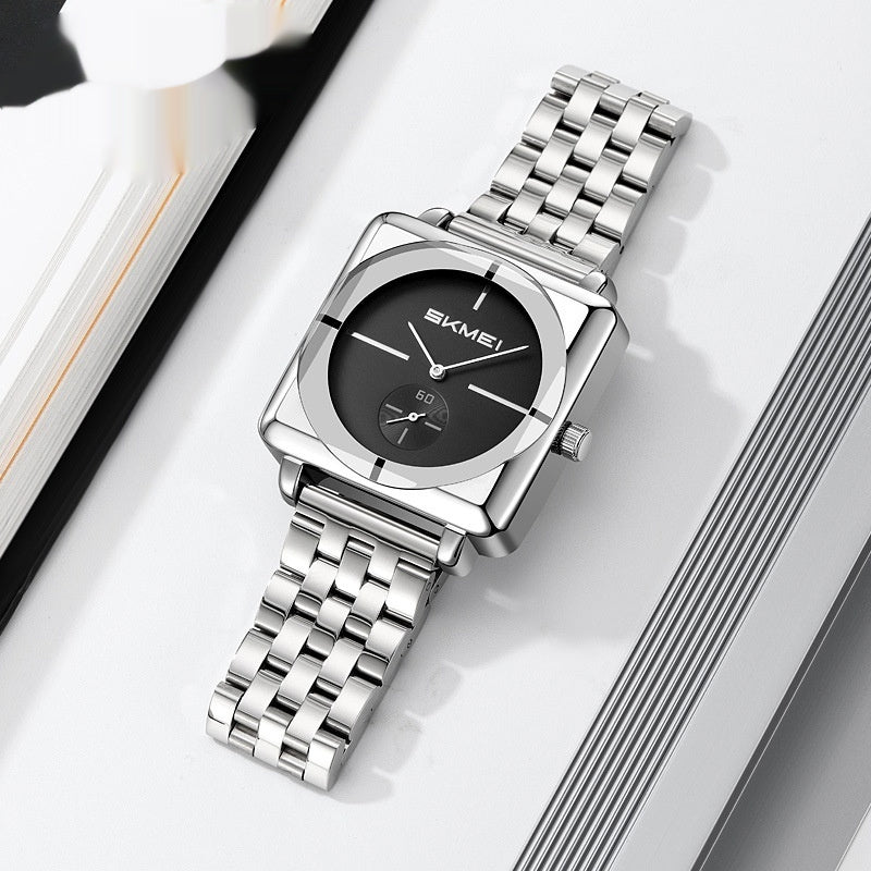 Square Steel Band Stylish Standalone Seconds Subdial With Two Hands Watch For Men by GJG Denim