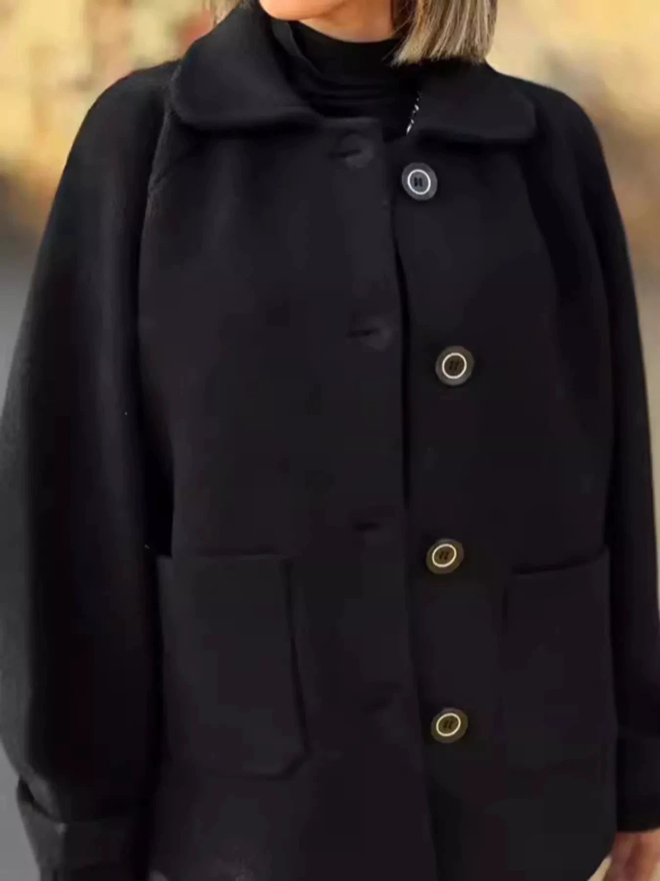 Full Size Button-Front Raglan Sleeve Coat Plus Size by Lady Ros