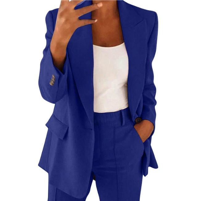 Ins Button Casual Suit Fashion Long-sleeved Lapel Blazer Jacket And Slim-fit Pocket Trousers For Women Clothing by GJG Denim