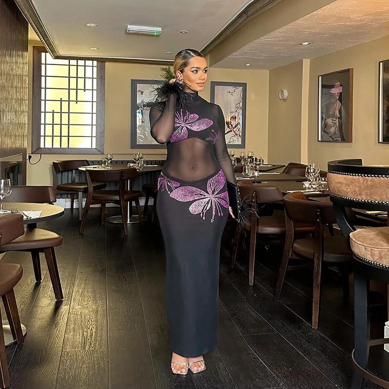 Butterfly Rhinestone Long Sleeve Dress by GJG Denim