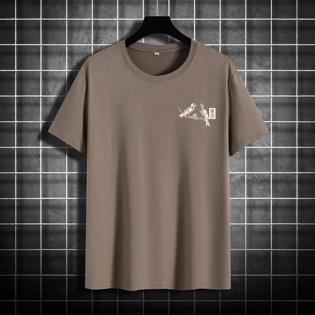 Retro Loose-fit Short-sleeve Printed T-shirt For Men by GJG Denim