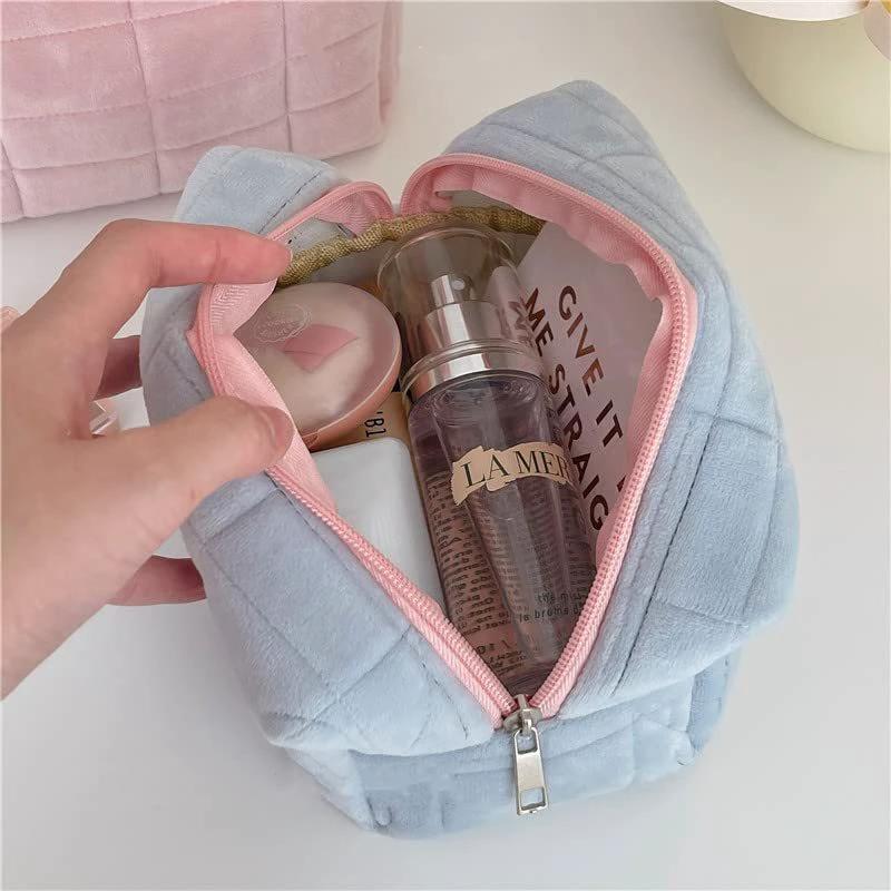 Plush Makeup Bag Checkered Cosmetic Bag Cosmetic Travel Bag Large Zipper Travel Toiletry Bag Portable Multi Functional Capacity Bag Cute Makeup Brushes Storage Bag For Women by GJG Denim