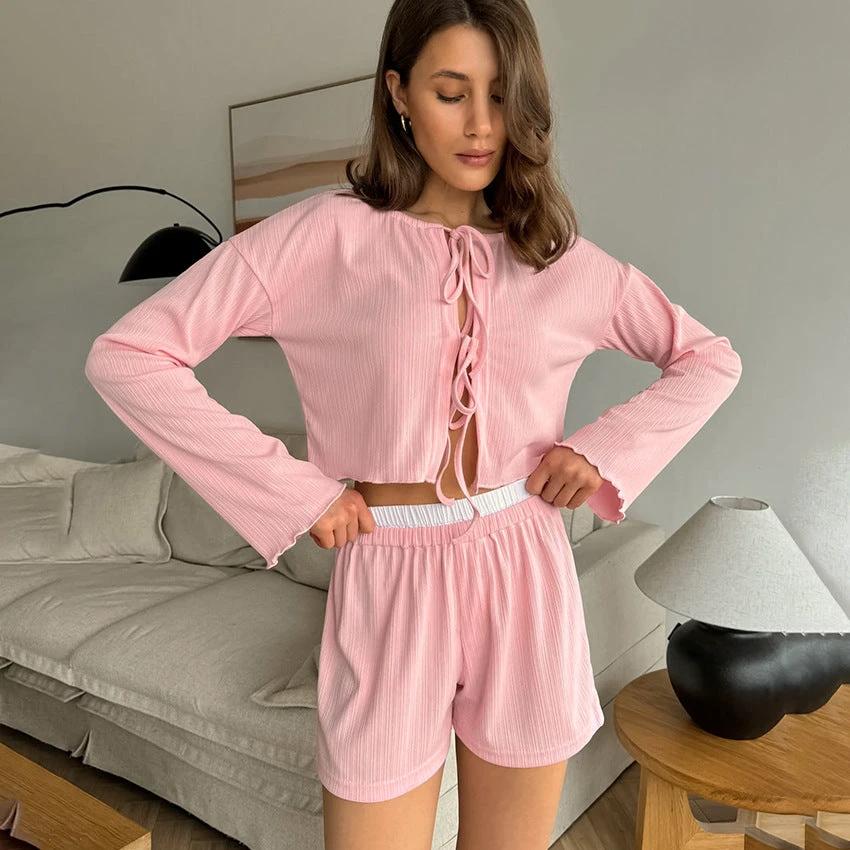 Womens Comfortable Long-Sleeve Shorts Pajama Set by GJG Denim
