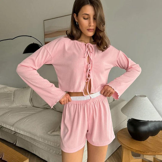 Womens Comfortable Long-Sleeve Shorts Pajama Set by GJG Denim