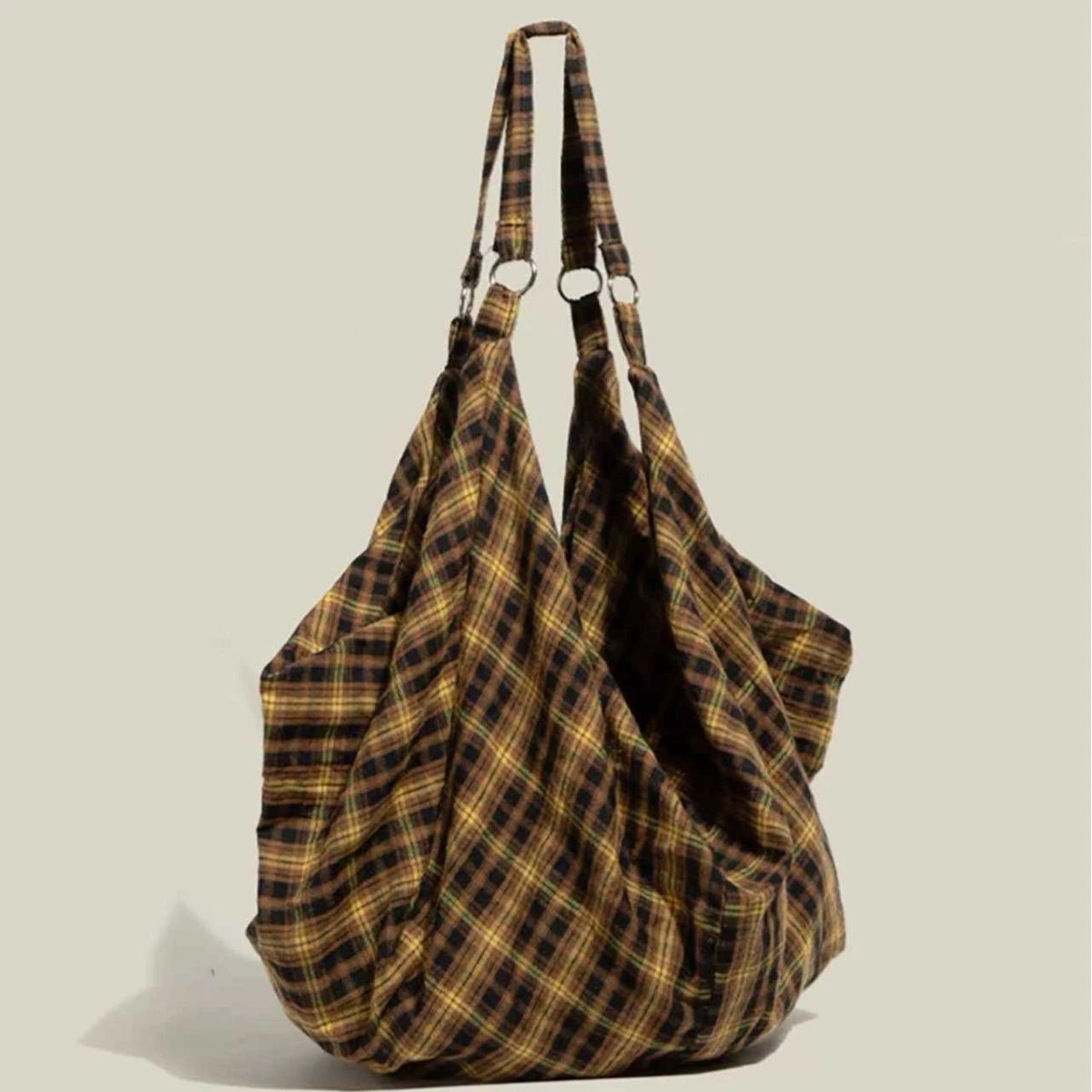 Womens Plaid Multi-Wear Large-Capacity ShoulderCrossbody Bag by GJG Denim