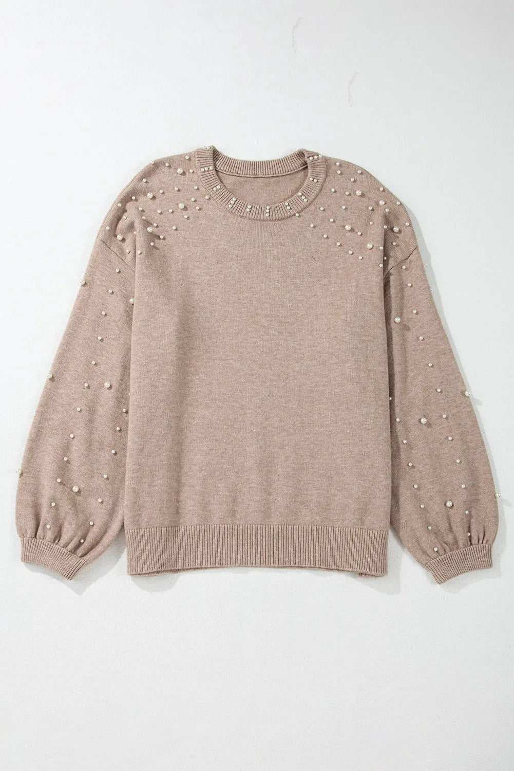 Plus Size Pearl Detail Round Neck Long Sleeve Sweater by Lady Ros